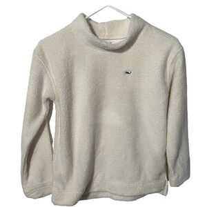 VINEYARD VINES Girls Fleece Mockneck Sweater White Size Large / 14 Cozy Warm